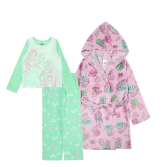Disney Princess Pink and Mint Plush 3pcs Robe Set girls size 10 sleepwear set - Picture 1 of 6